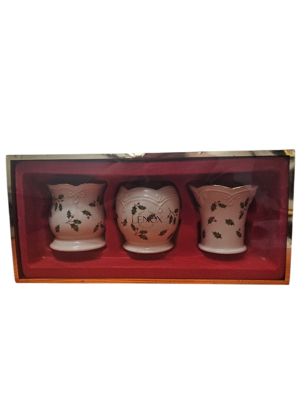 Lenox Holiday Dimension Collection Christmas Holly Berry Set of 3 Votive Holder!